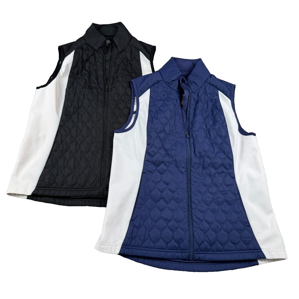 Lady Pinseeker Women's Golf Vest Medium Blue Black White Quilted, Lot of 2